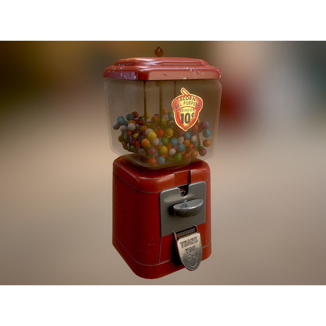 Vintage Gumball Machine 3D Model – Low Poly Game-Ready PBR Asset, FBX - View 8