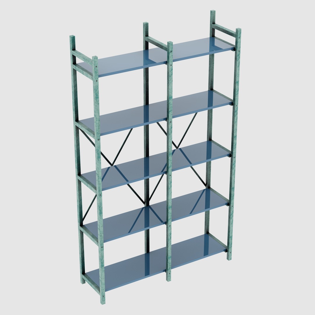 Rustic Bookcase 3D Model – Farmhouse Style, PBR Textures, FBX - View 10