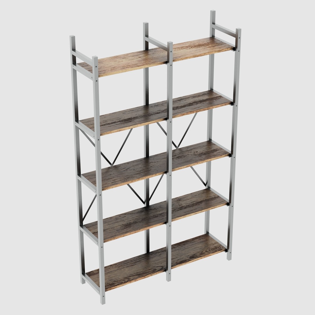 Rustic Bookcase 3D Model – Farmhouse Style, PBR Textures, FBX - View 13