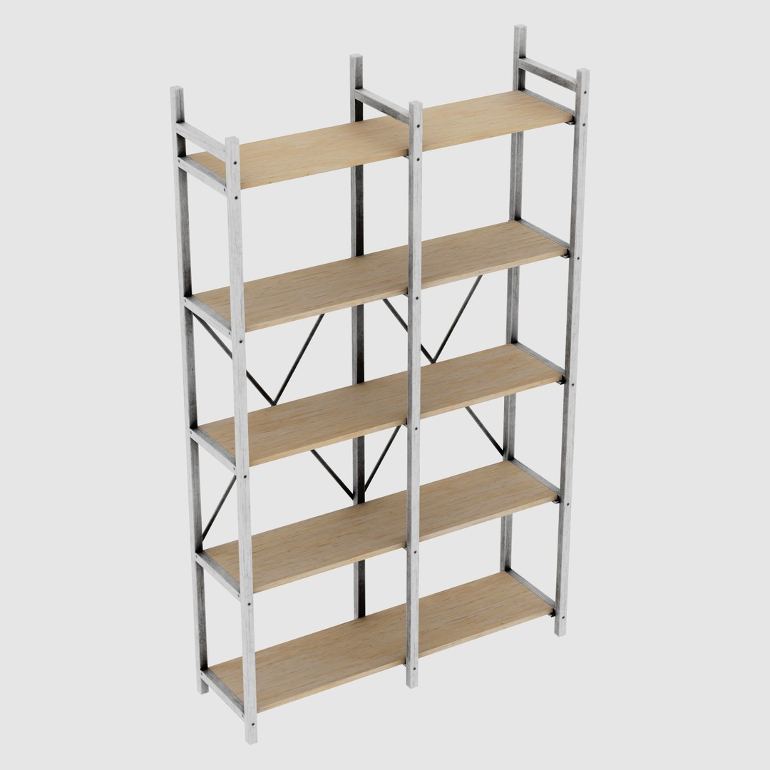 Rustic Bookcase 3D Model – Farmhouse Style, PBR Textures, FBX - View 14