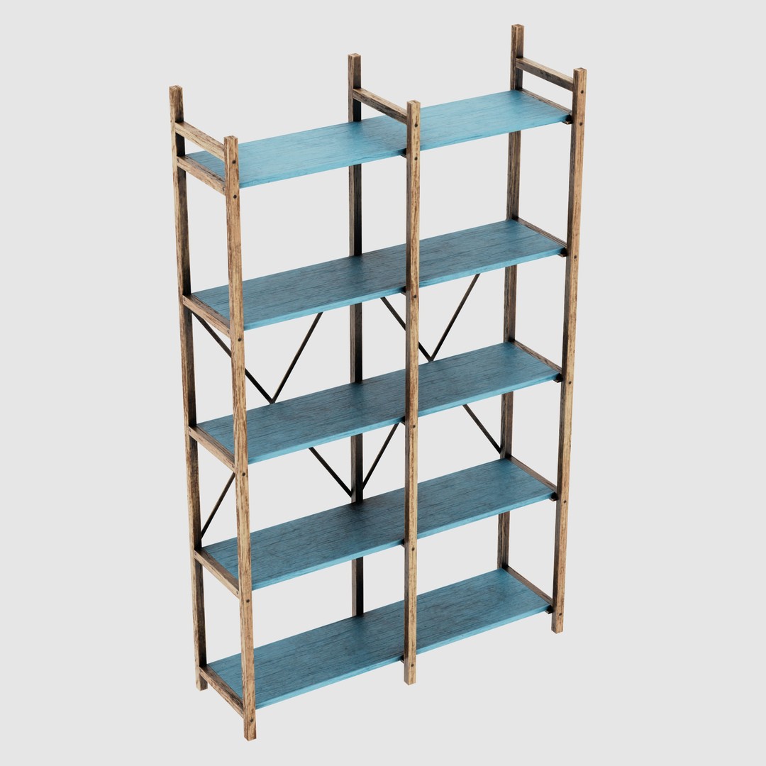 Rustic Bookcase 3D Model – Farmhouse Style, PBR Textures, FBX - View 15