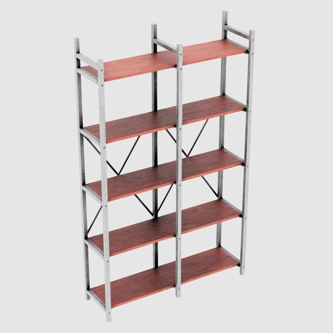 Rustic Bookcase 3D Model – Farmhouse Style, PBR Textures, FBX - View 16