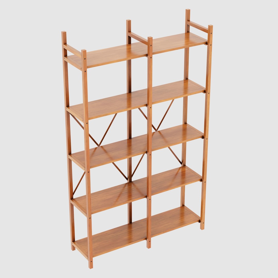 Rustic Bookcase 3D Model – Farmhouse Style, PBR Textures, FBX - View 18