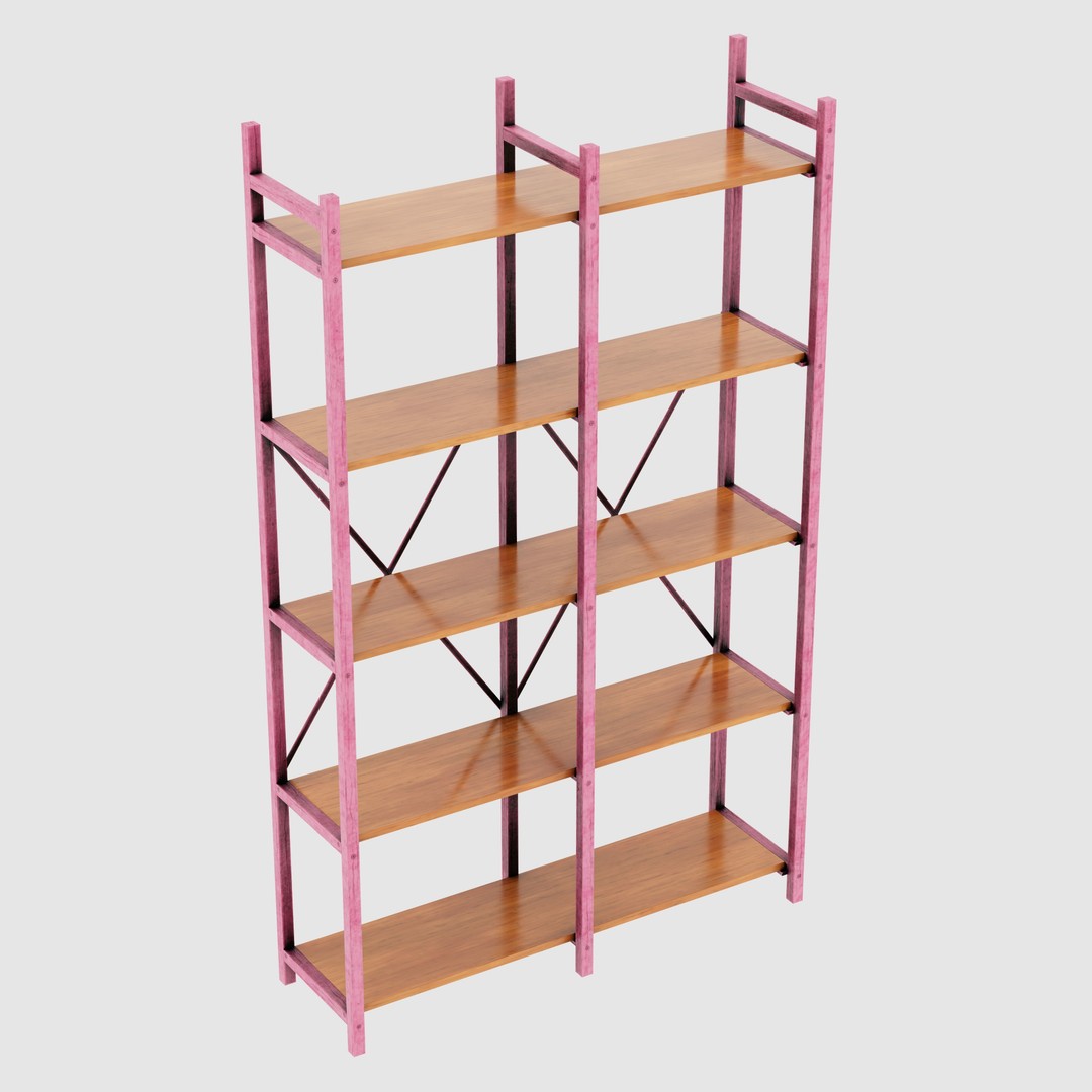 Rustic Bookcase 3D Model – Farmhouse Style, PBR Textures, FBX - View 19