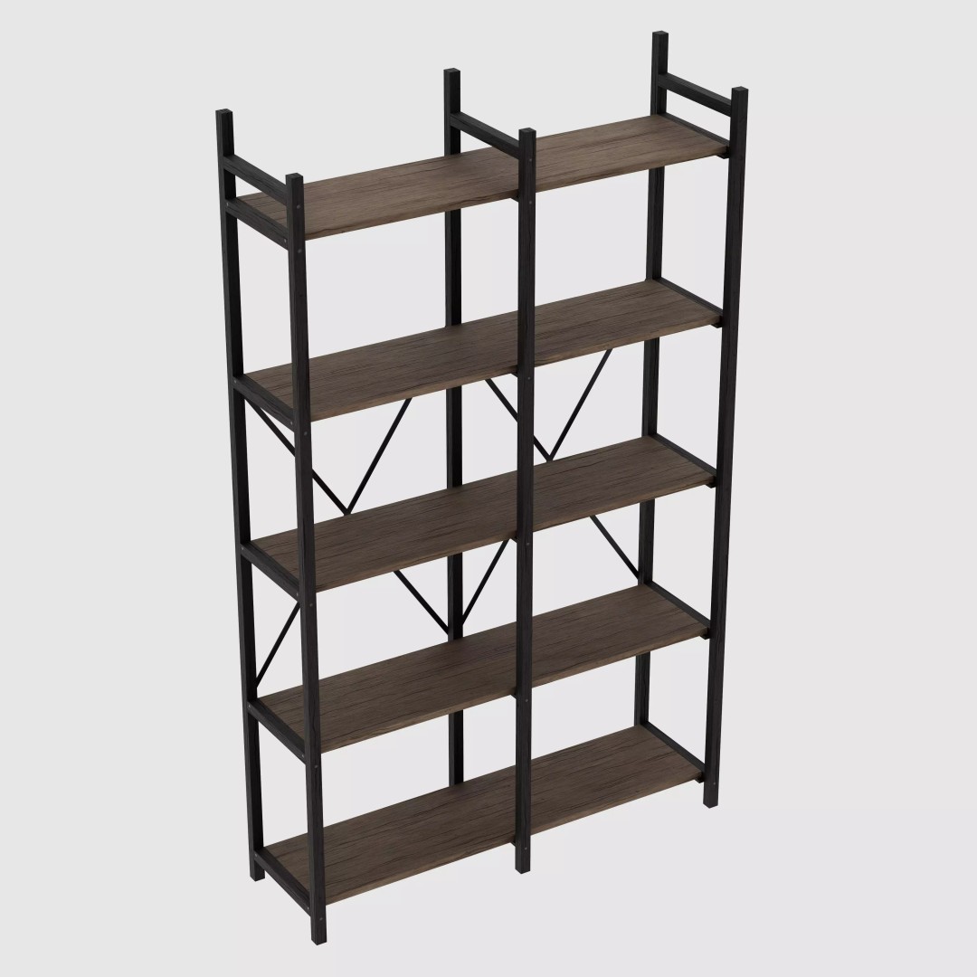 Rustic Bookcase 3D Model – Farmhouse Style, PBR Textures, FBX - View 2