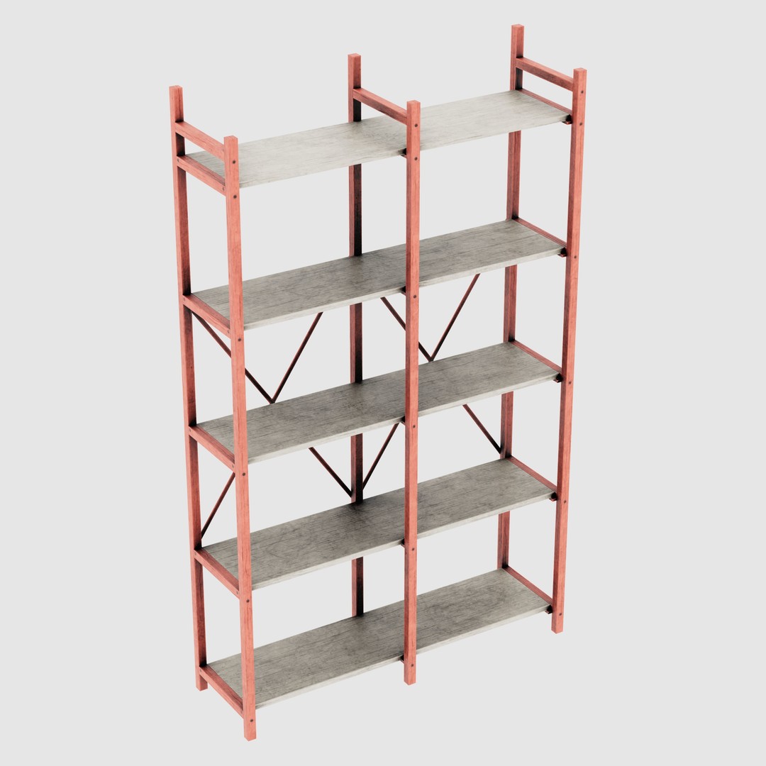 Rustic Bookcase 3D Model – Farmhouse Style, PBR Textures, FBX - View 22