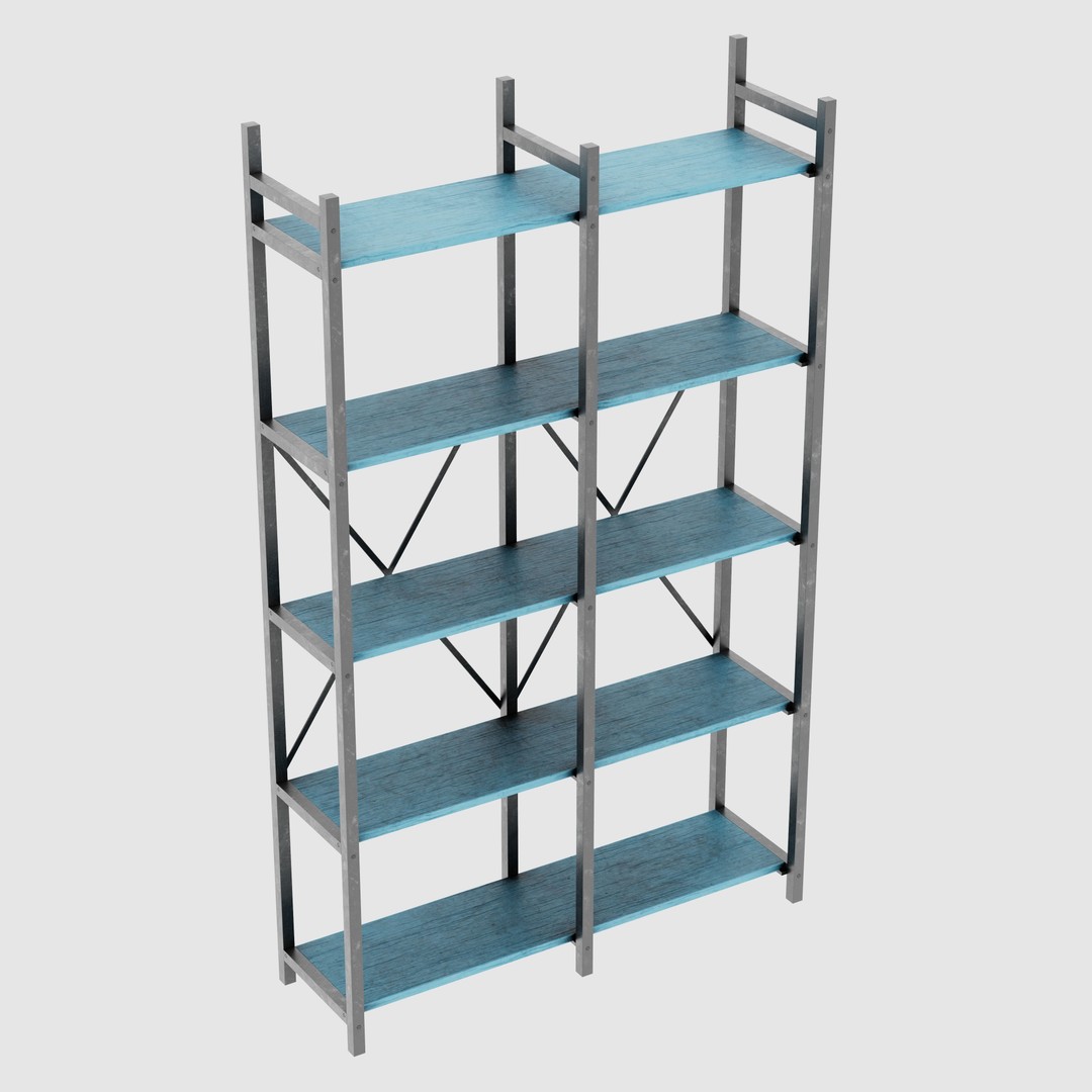 Rustic Bookcase 3D Model – Farmhouse Style, PBR Textures, FBX - View 3