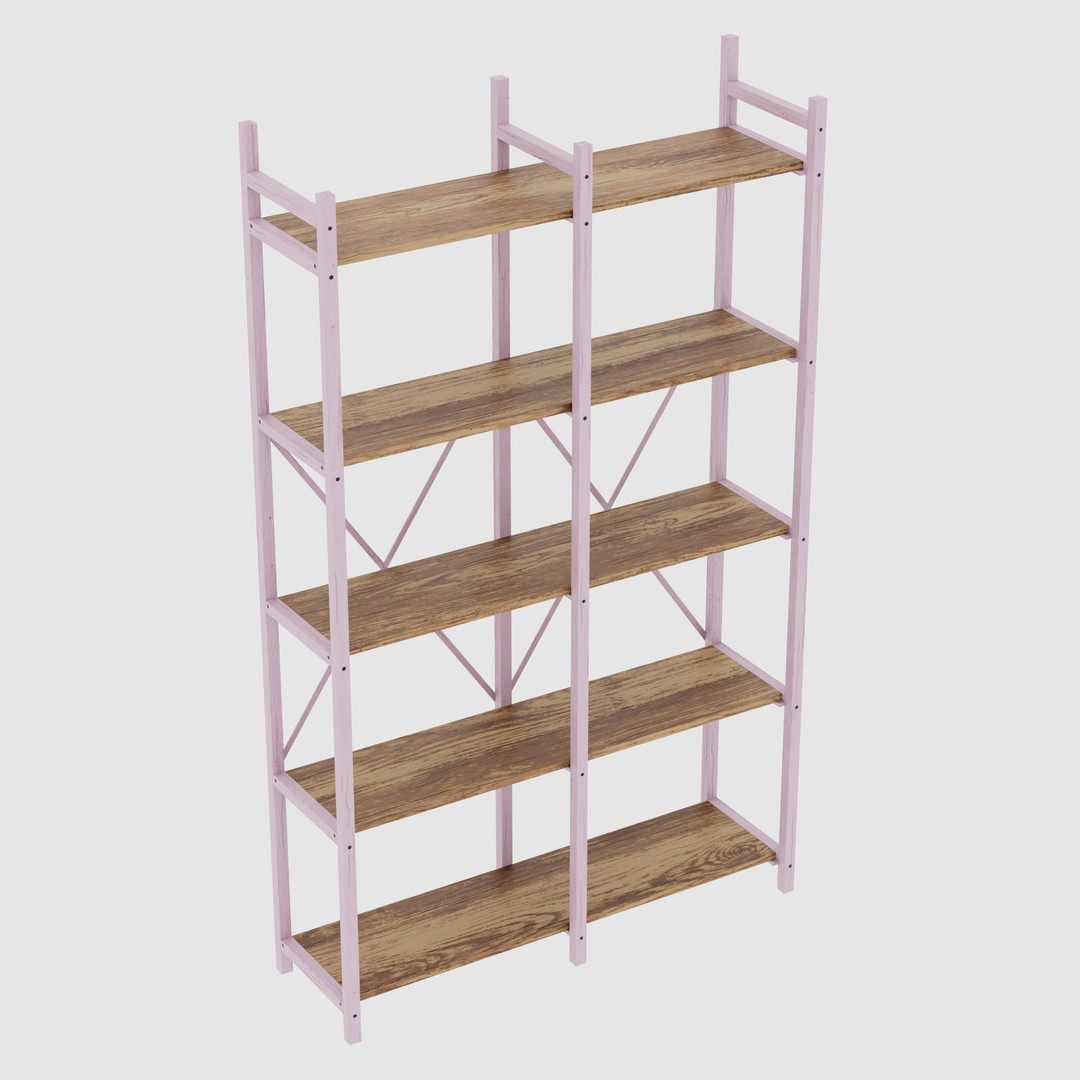 Rustic Bookcase 3D Model – Farmhouse Style, PBR Textures, FBX - View 8