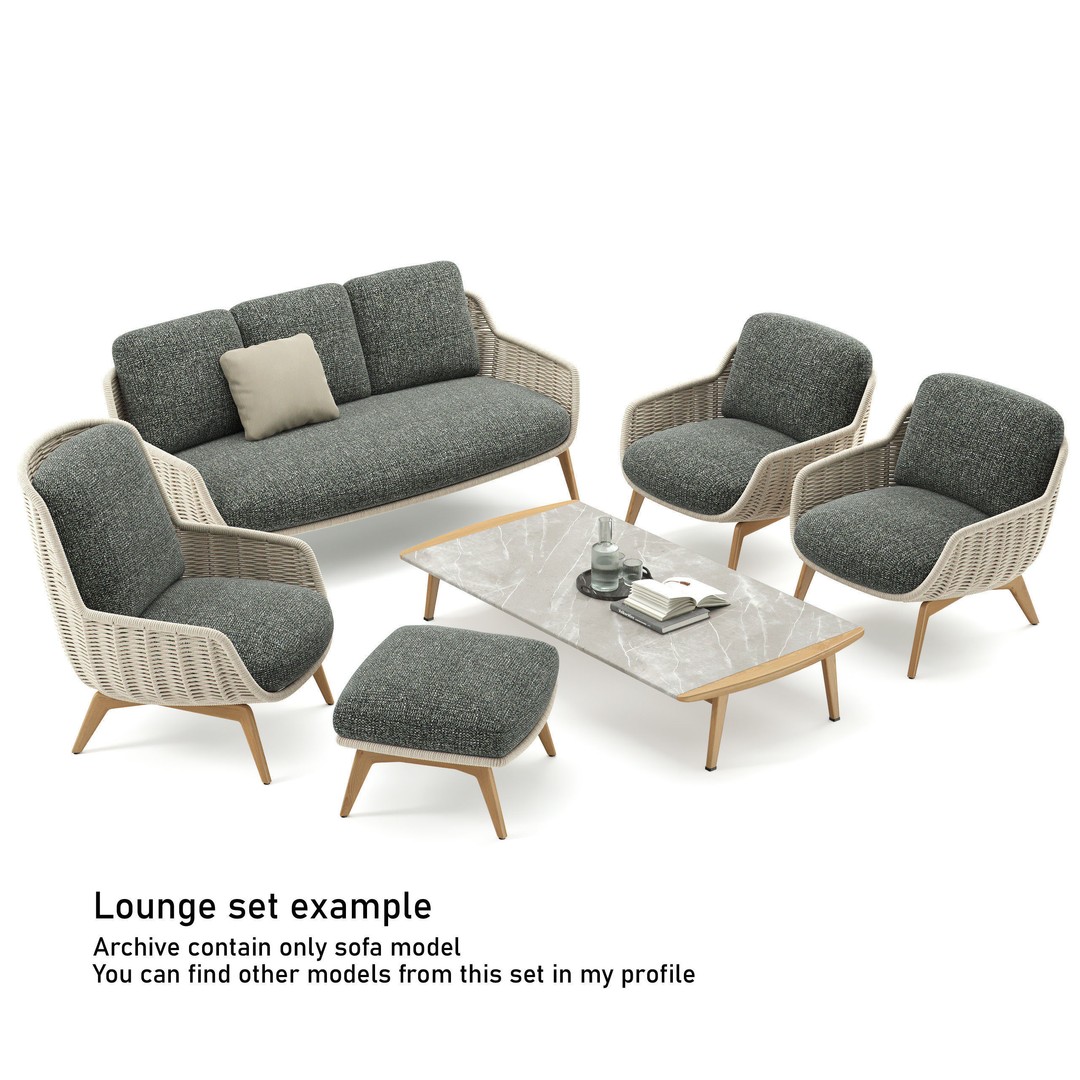 Belt Cord Sofa 3D Model – Woven Outdoor Furniture, FBX - View 3