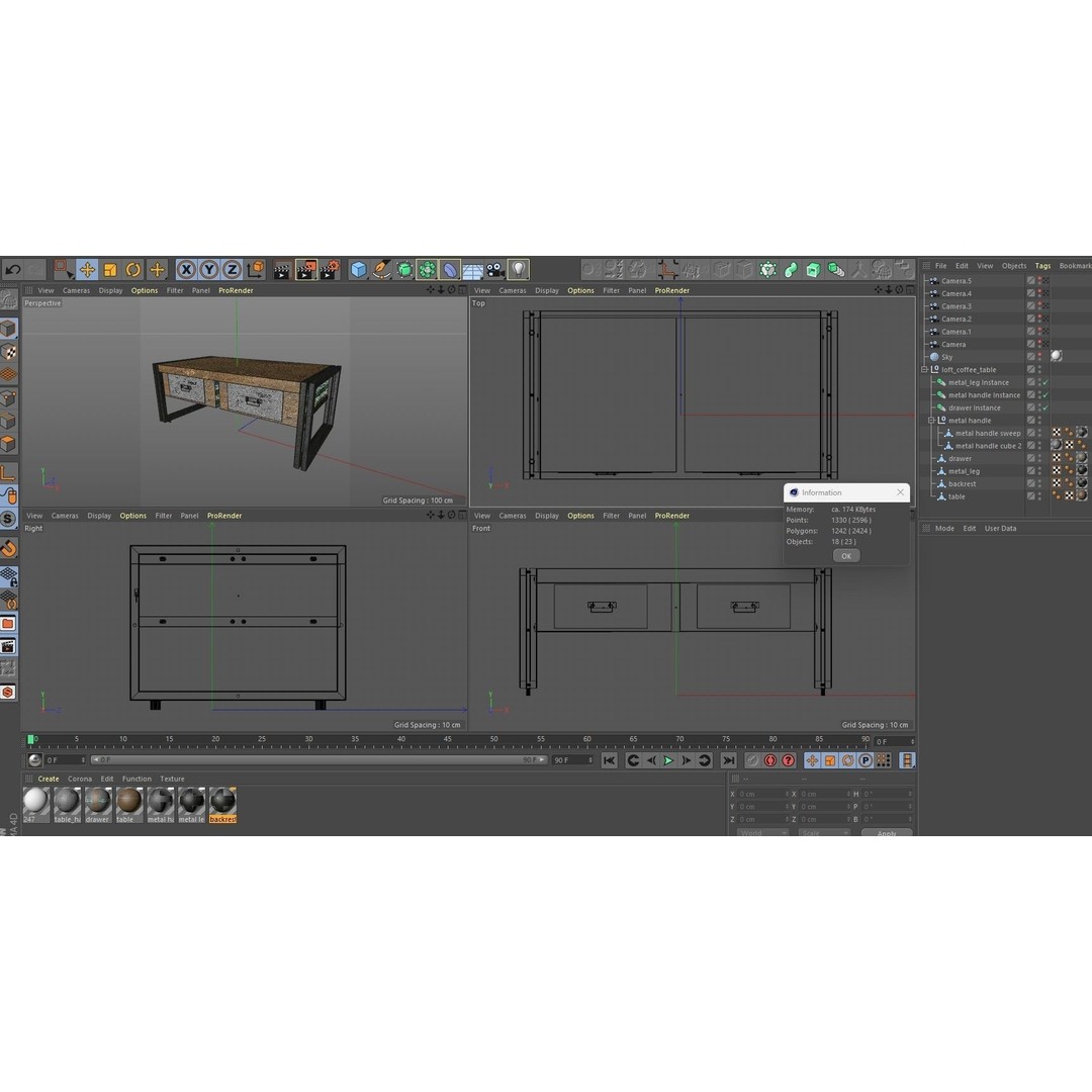 Loft Coffee Table 3D Model – Low Poly Furniture Asset, FBX, Blender - View 14