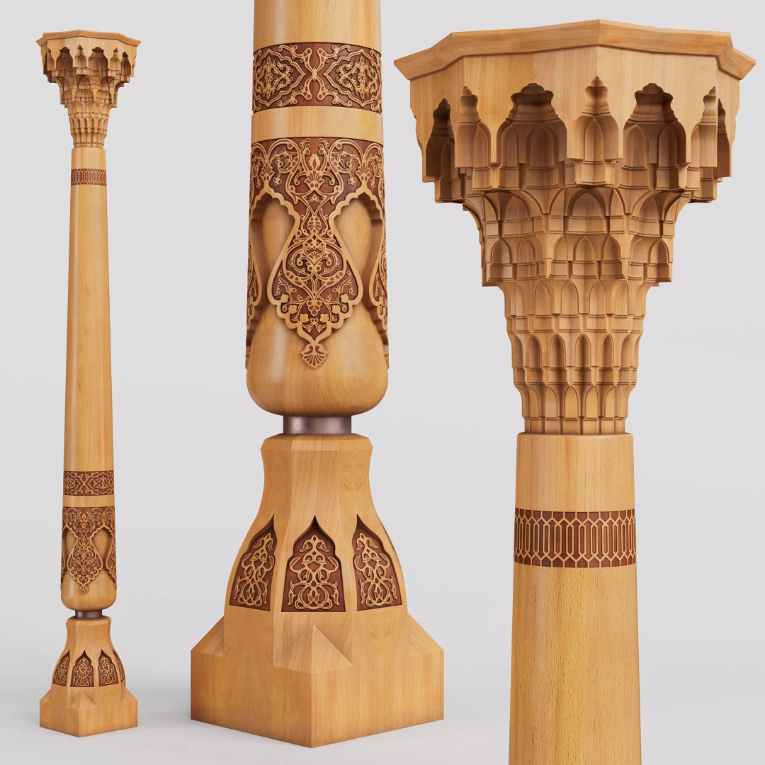 Eastern Column 3D Model – High Poly Architectural Decoration, FBX, OBJ - View 3