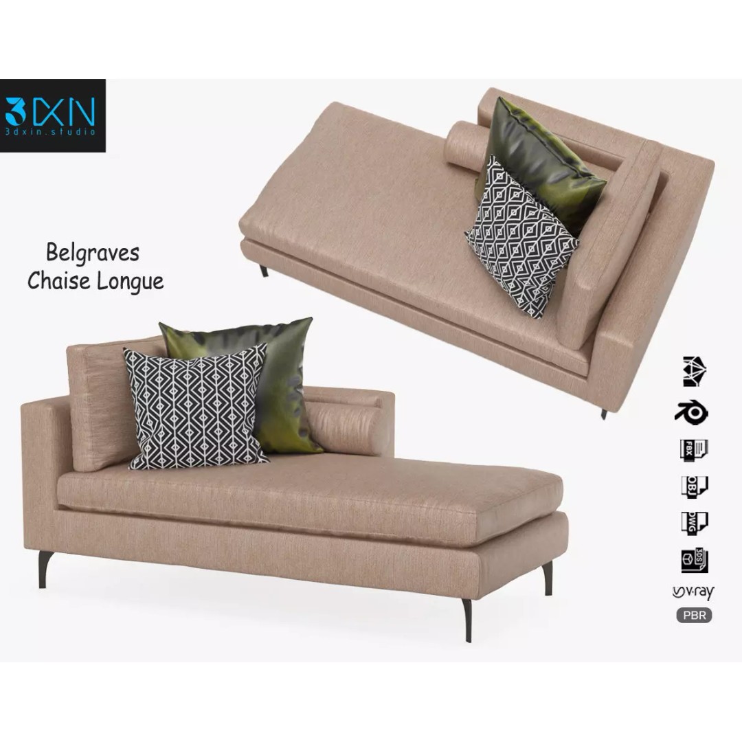 Belgraves Chaise Longue 3D Model – Elegant Sofa, PBR Textures, FBX - View 2