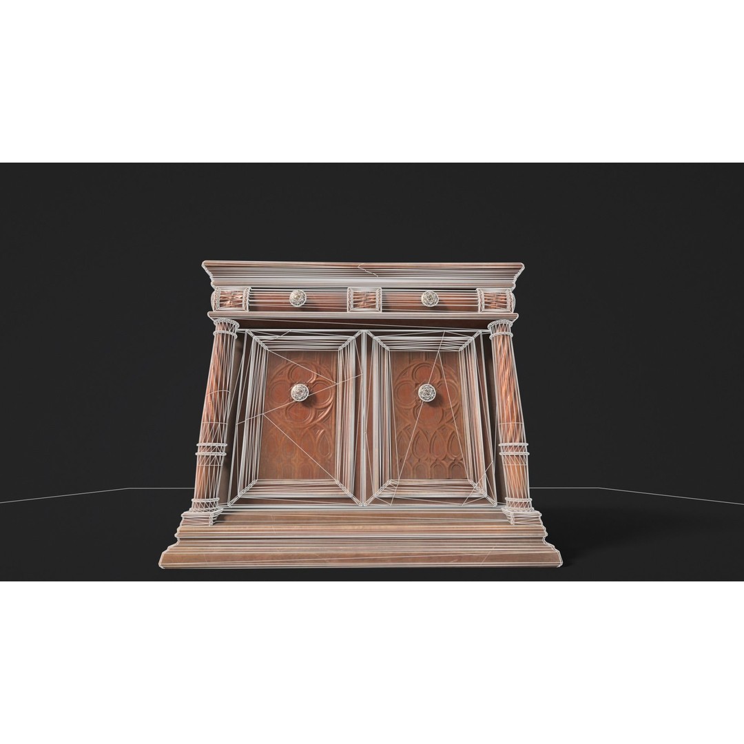 Gothic Wooden Cabinet 3D Model – Low Poly PBR Asset, FBX & OBJ