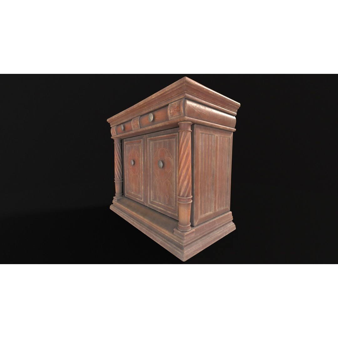 Gothic Wooden Cabinet 3D Model – Low Poly PBR Asset, FBX & OBJ - View 15