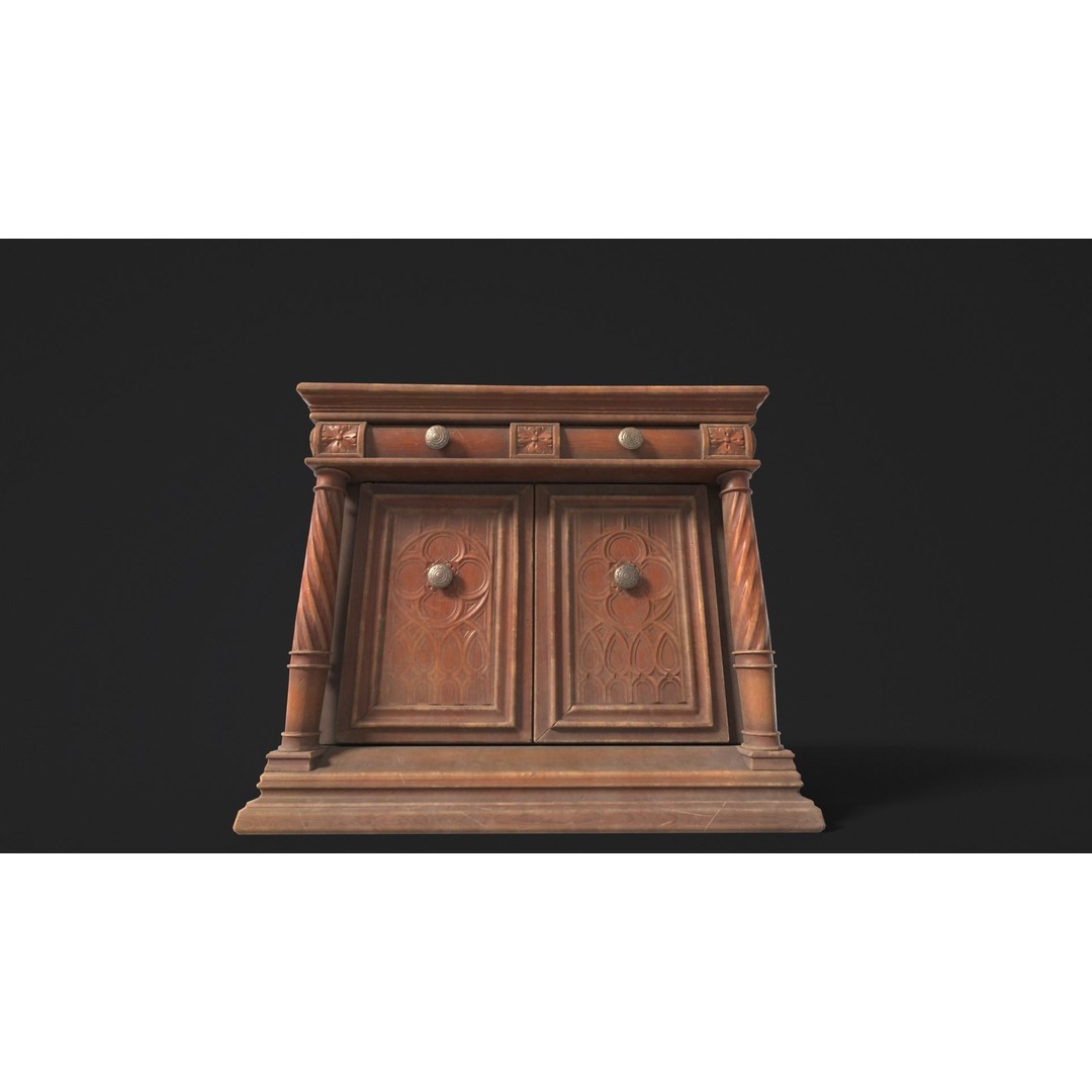 Gothic Wooden Cabinet 3D Model – Low Poly PBR Asset, FBX & OBJ - View 19