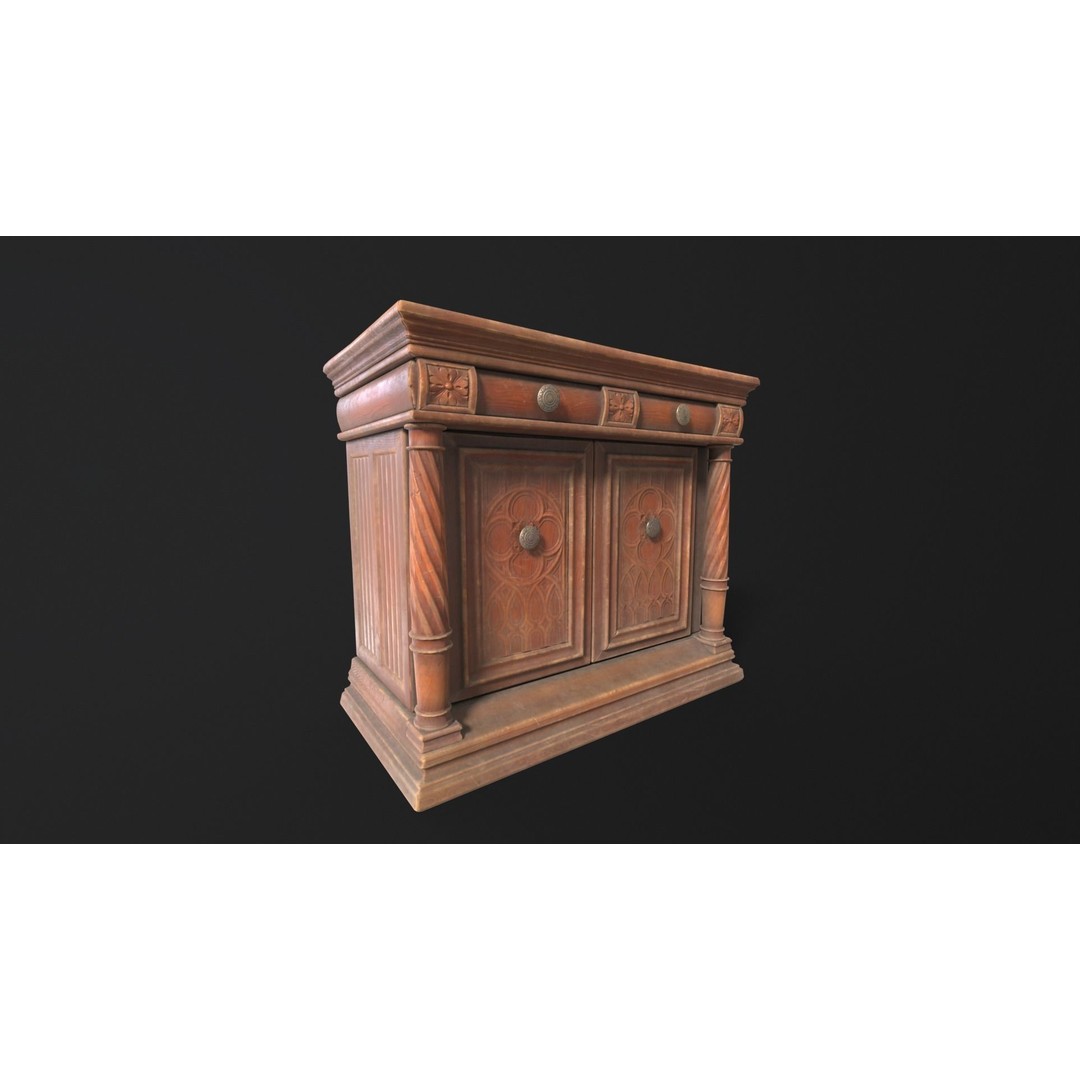 Gothic Wooden Cabinet 3D Model – Low Poly PBR Asset, FBX & OBJ - View 3