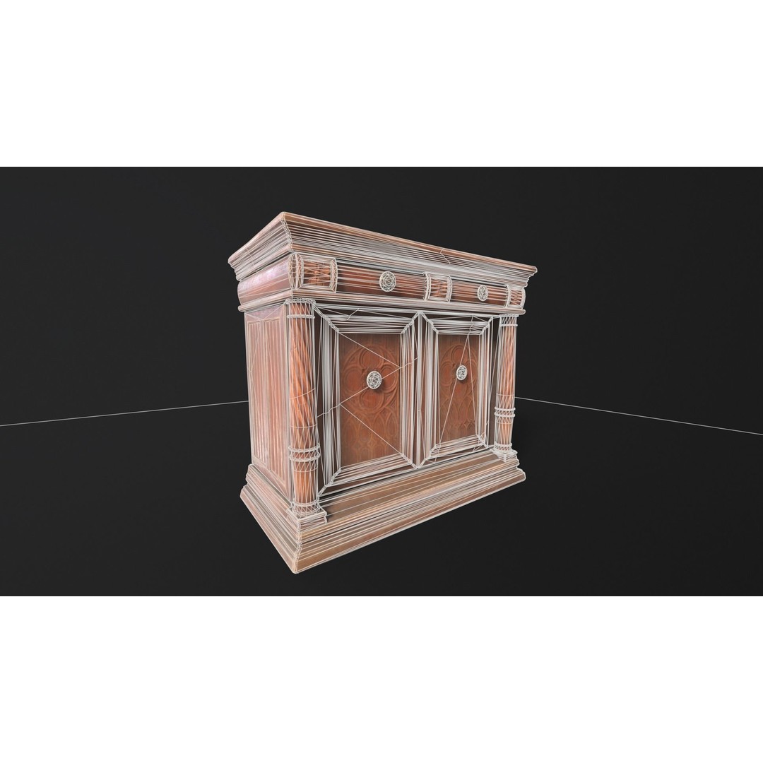 Gothic Wooden Cabinet 3D Model – Low Poly PBR Asset, FBX & OBJ - View 4
