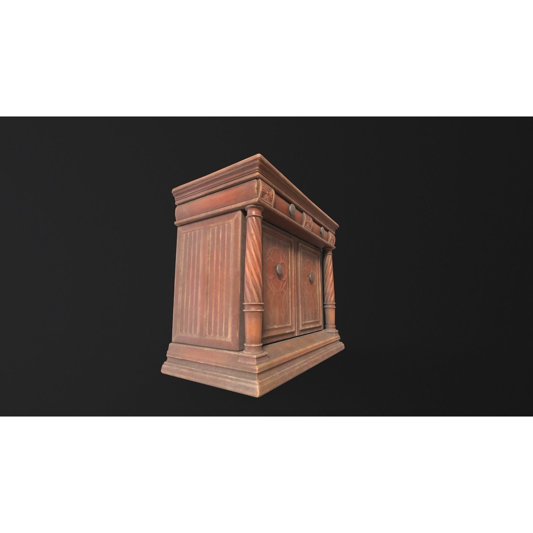 Gothic Wooden Cabinet 3D Model – Low Poly PBR Asset, FBX & OBJ - View 5