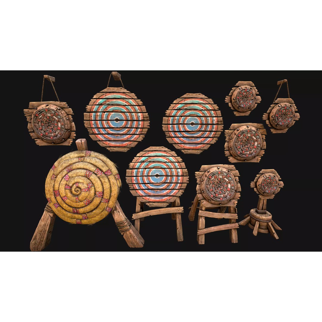 Medieval Wooden Target 3D Model – Low Poly Game-Ready Furniture Set, FBX - View 10