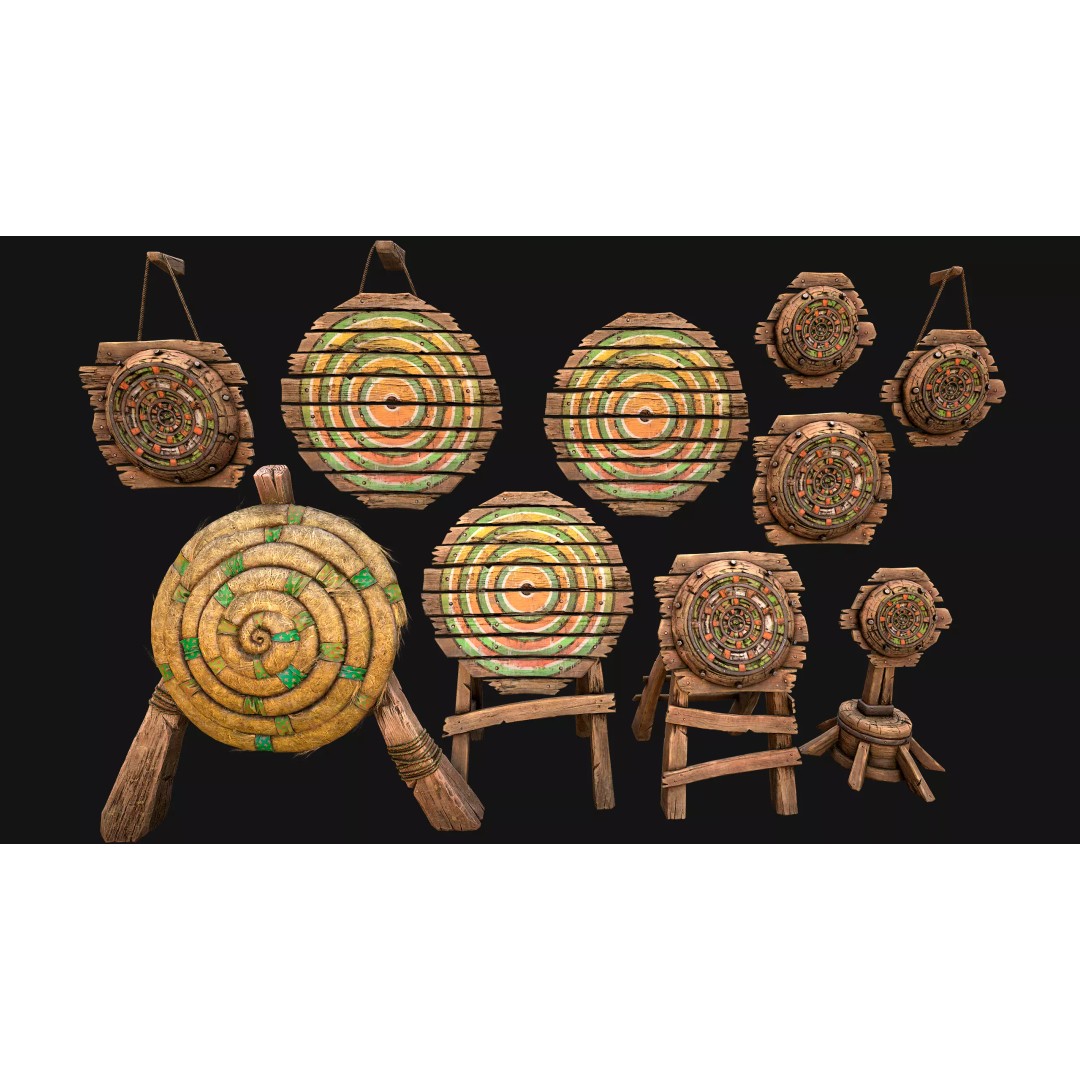 Medieval Wooden Target 3D Model – Low Poly Game-Ready Furniture Set, FBX - View 11