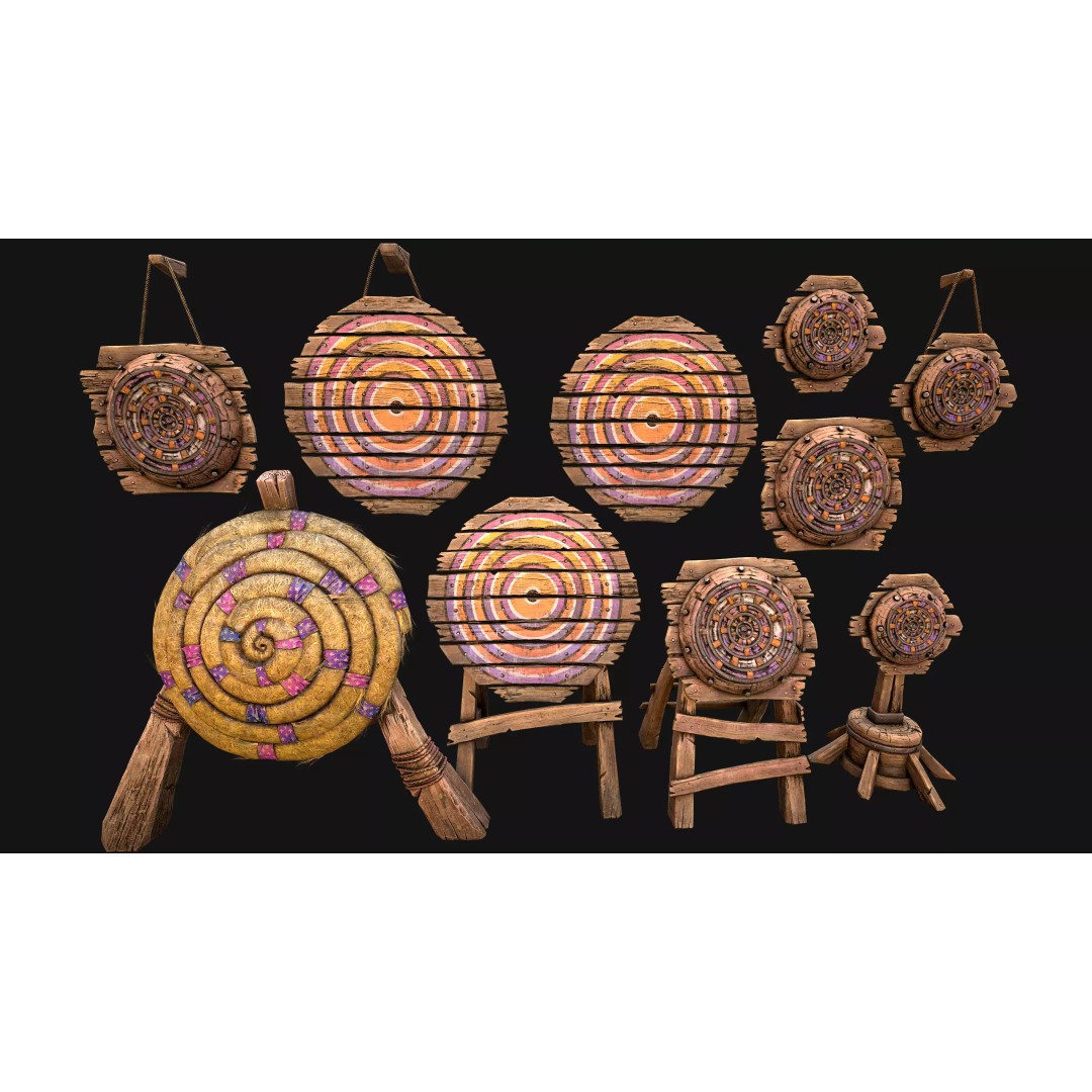 Medieval Wooden Target 3D Model – Low Poly Game-Ready Furniture Set, FBX - View 12