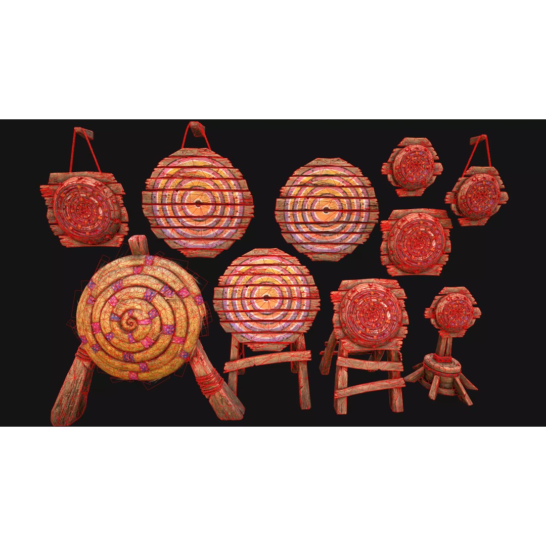 Medieval Wooden Target 3D Model – Low Poly Game-Ready Furniture Set, FBX - View 13