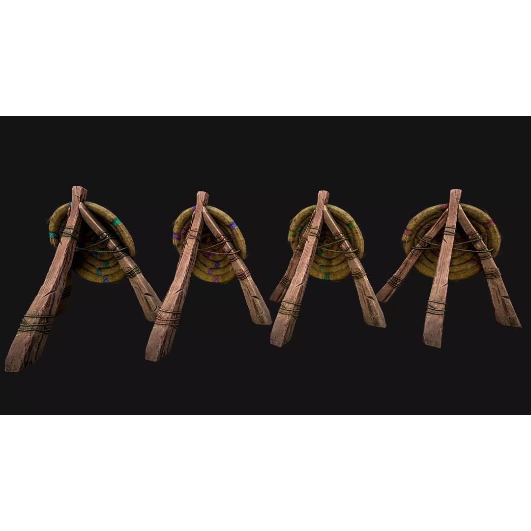 Medieval Wooden Target 3D Model – Low Poly Game-Ready Furniture Set, FBX - View 16