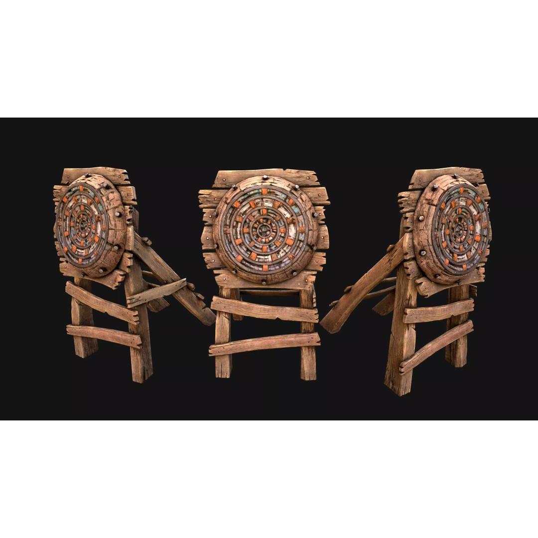Medieval Wooden Target 3D Model – Low Poly Game-Ready Furniture Set, FBX - View 21