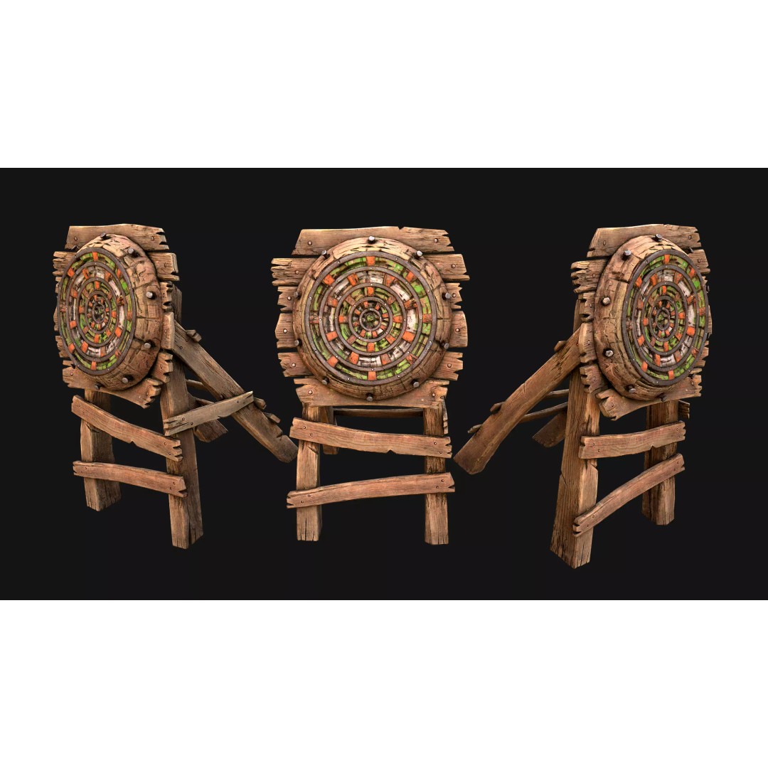 Medieval Wooden Target 3D Model – Low Poly Game-Ready Furniture Set, FBX - View 26