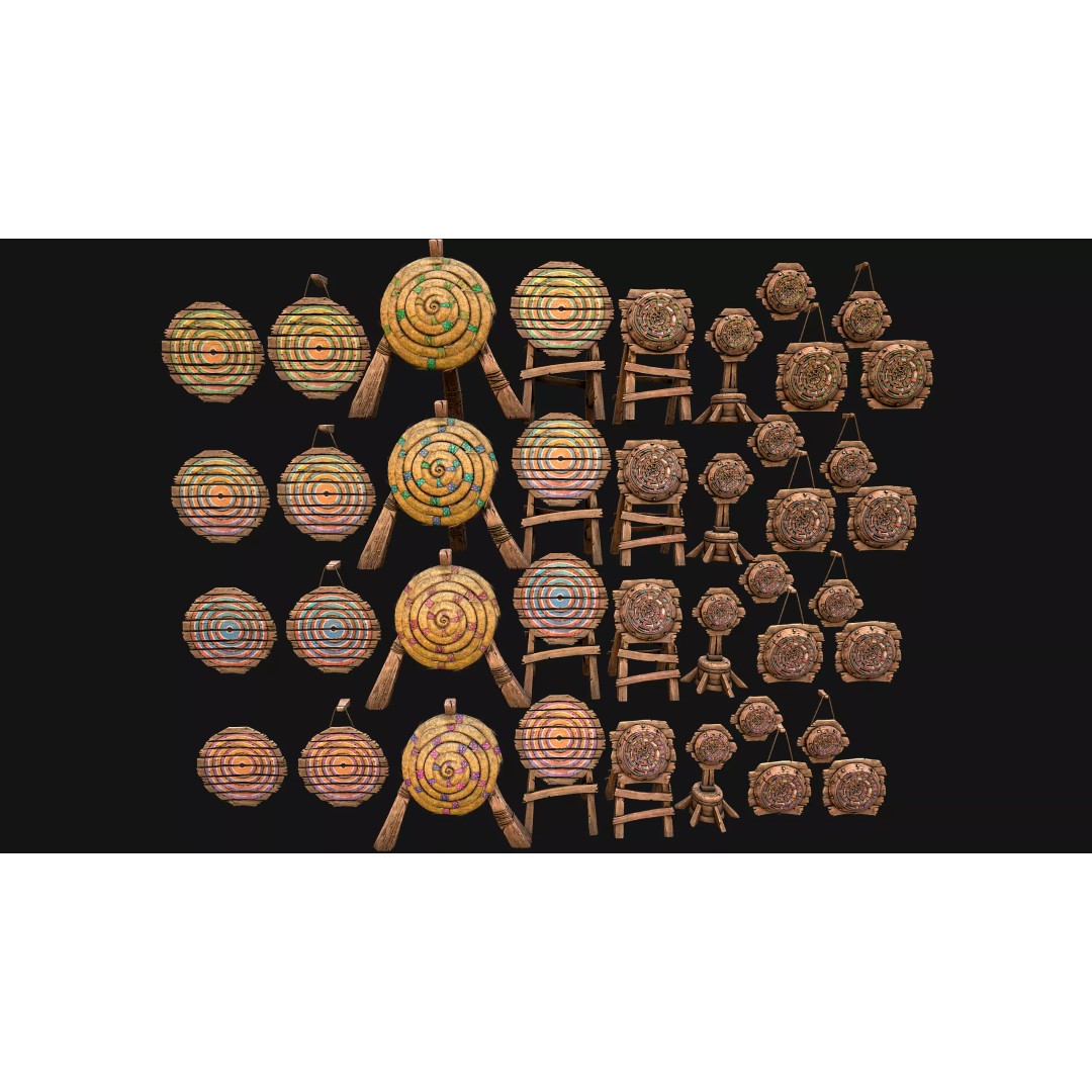 Medieval Wooden Target 3D Model – Low Poly Game-Ready Furniture Set, FBX - View 3