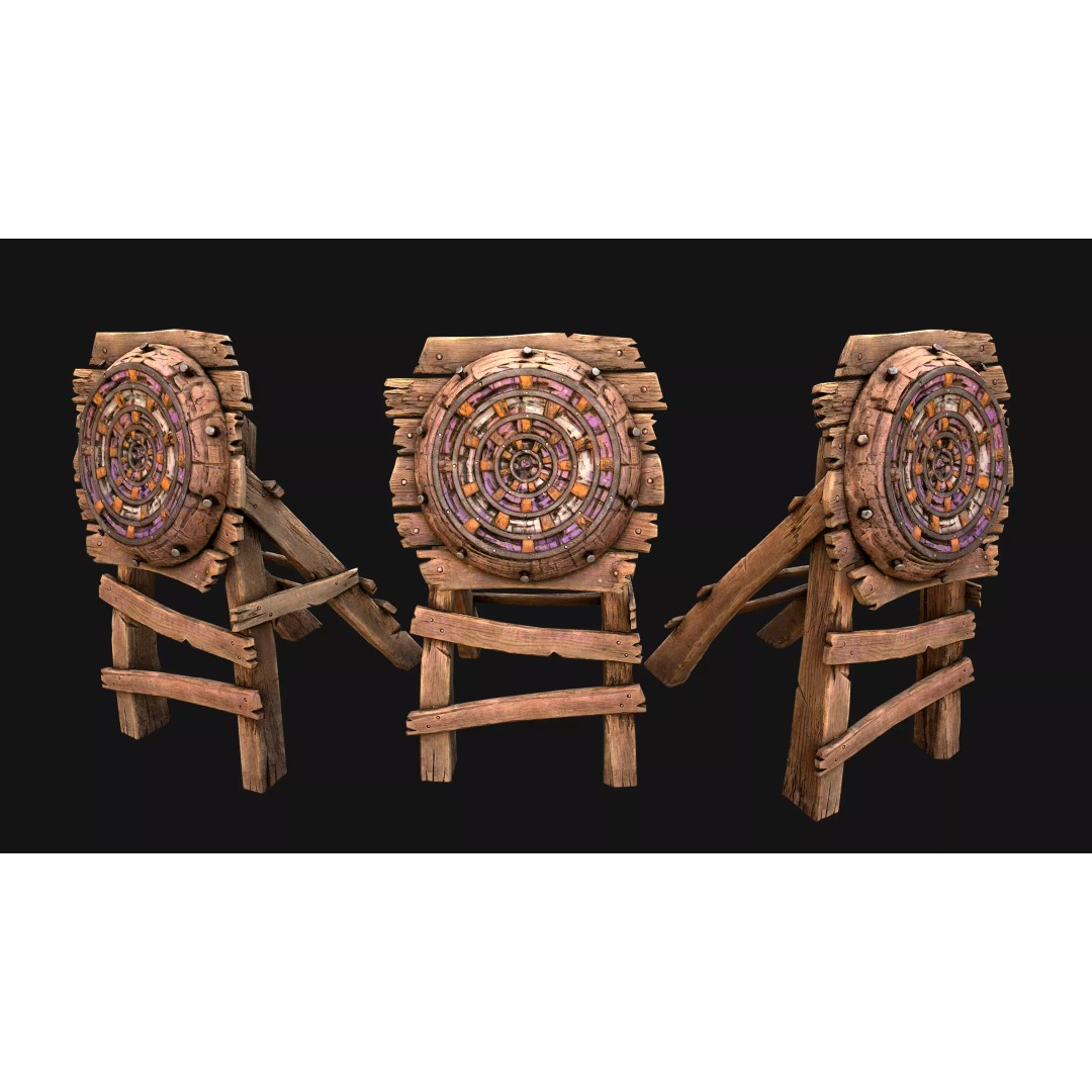 Medieval Wooden Target 3D Model – Low Poly Game-Ready Furniture Set, FBX - View 30
