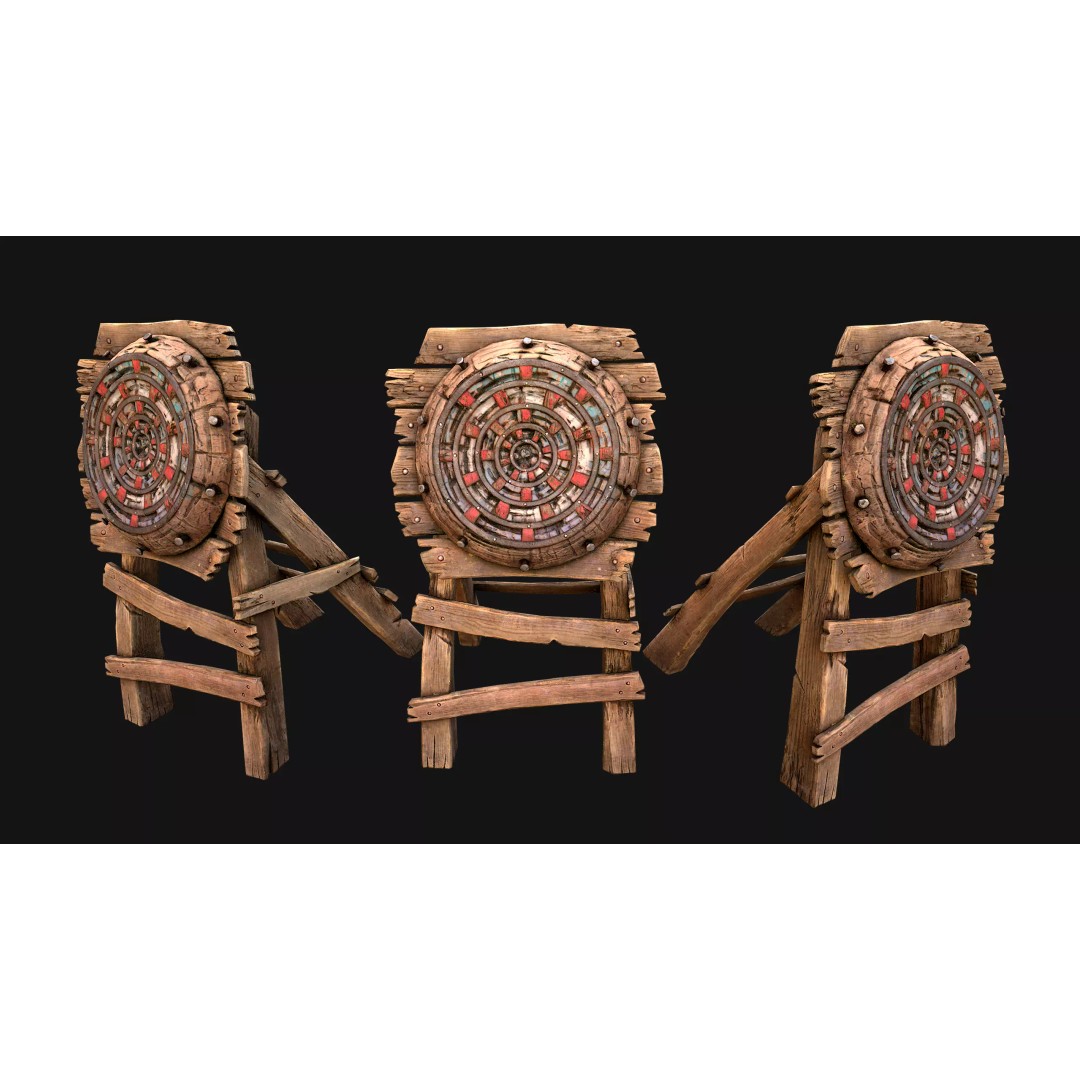 Medieval Wooden Target 3D Model – Low Poly Game-Ready Furniture Set, FBX - View 34