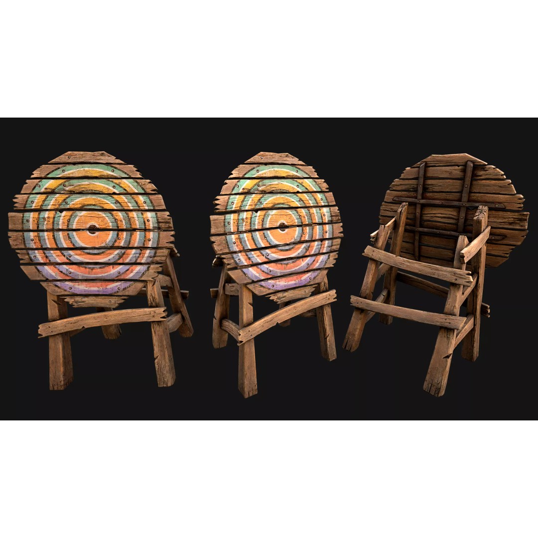 Medieval Wooden Target 3D Model – Low Poly Game-Ready Furniture Set, FBX - View 38
