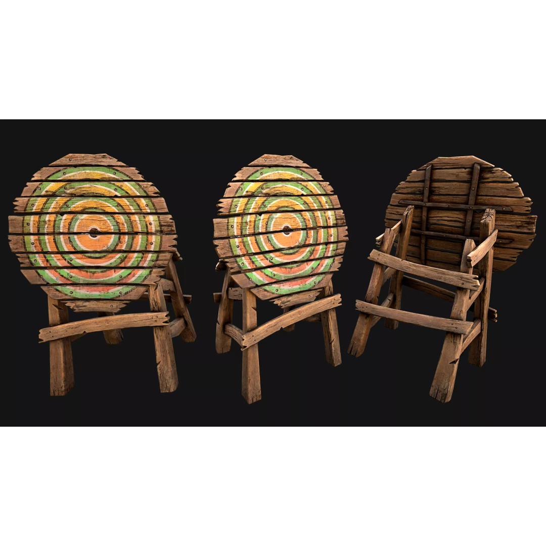 Medieval Wooden Target 3D Model – Low Poly Game-Ready Furniture Set, FBX - View 40