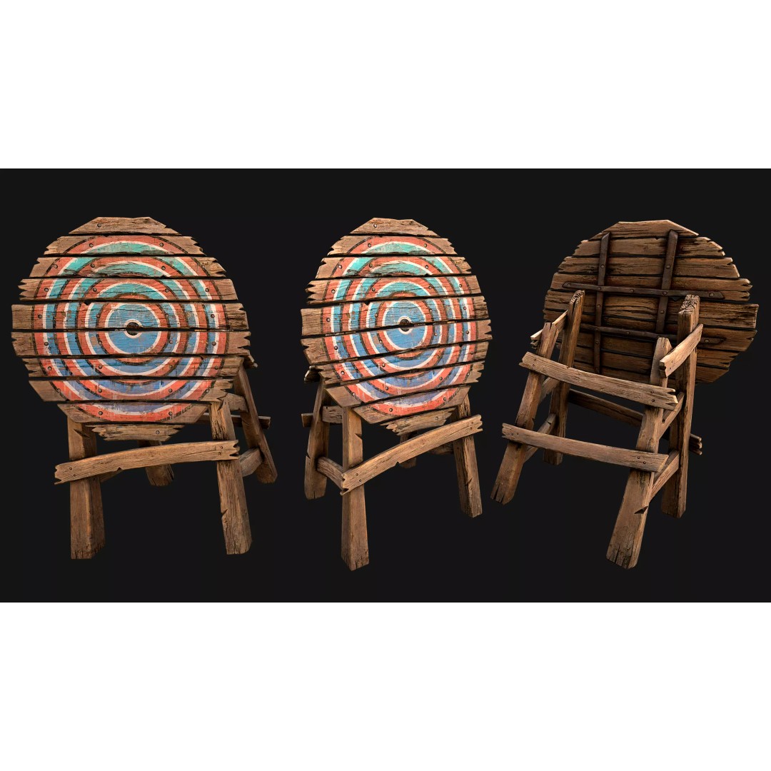 Medieval Wooden Target 3D Model – Low Poly Game-Ready Furniture Set, FBX - View 41