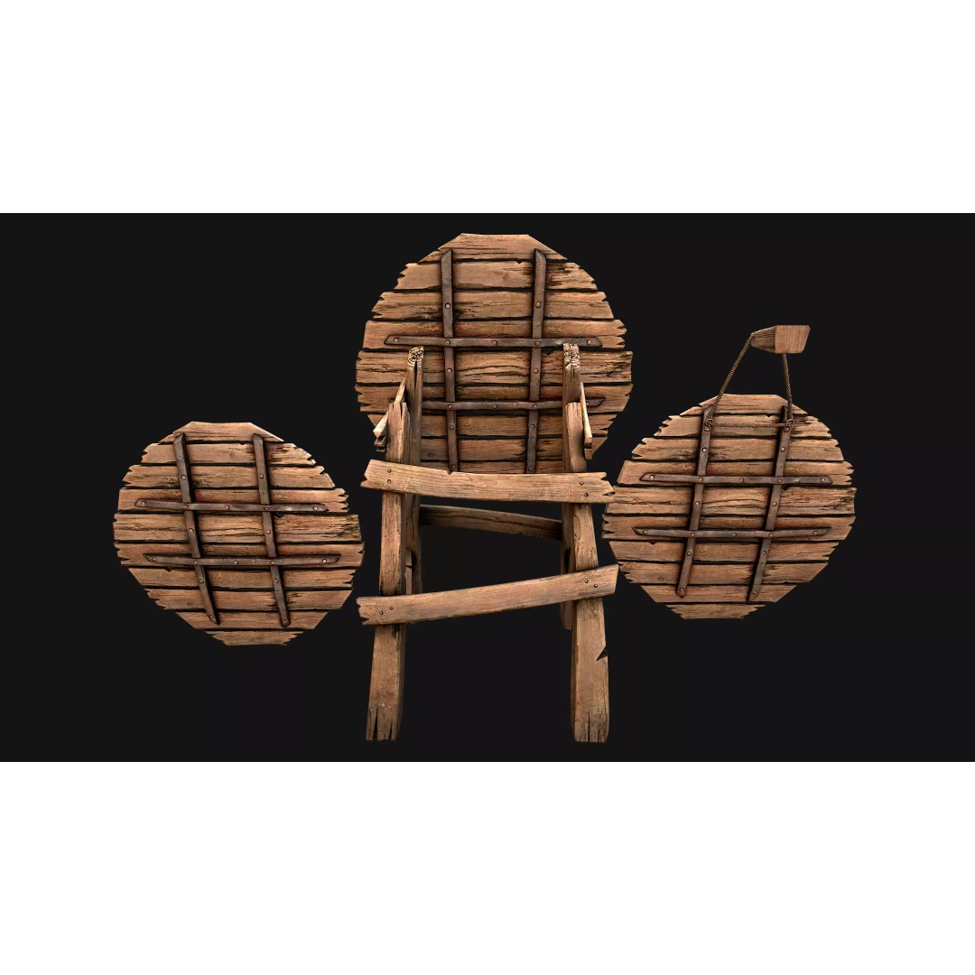 Medieval Wooden Target 3D Model – Low Poly Game-Ready Furniture Set, FBX - View 50