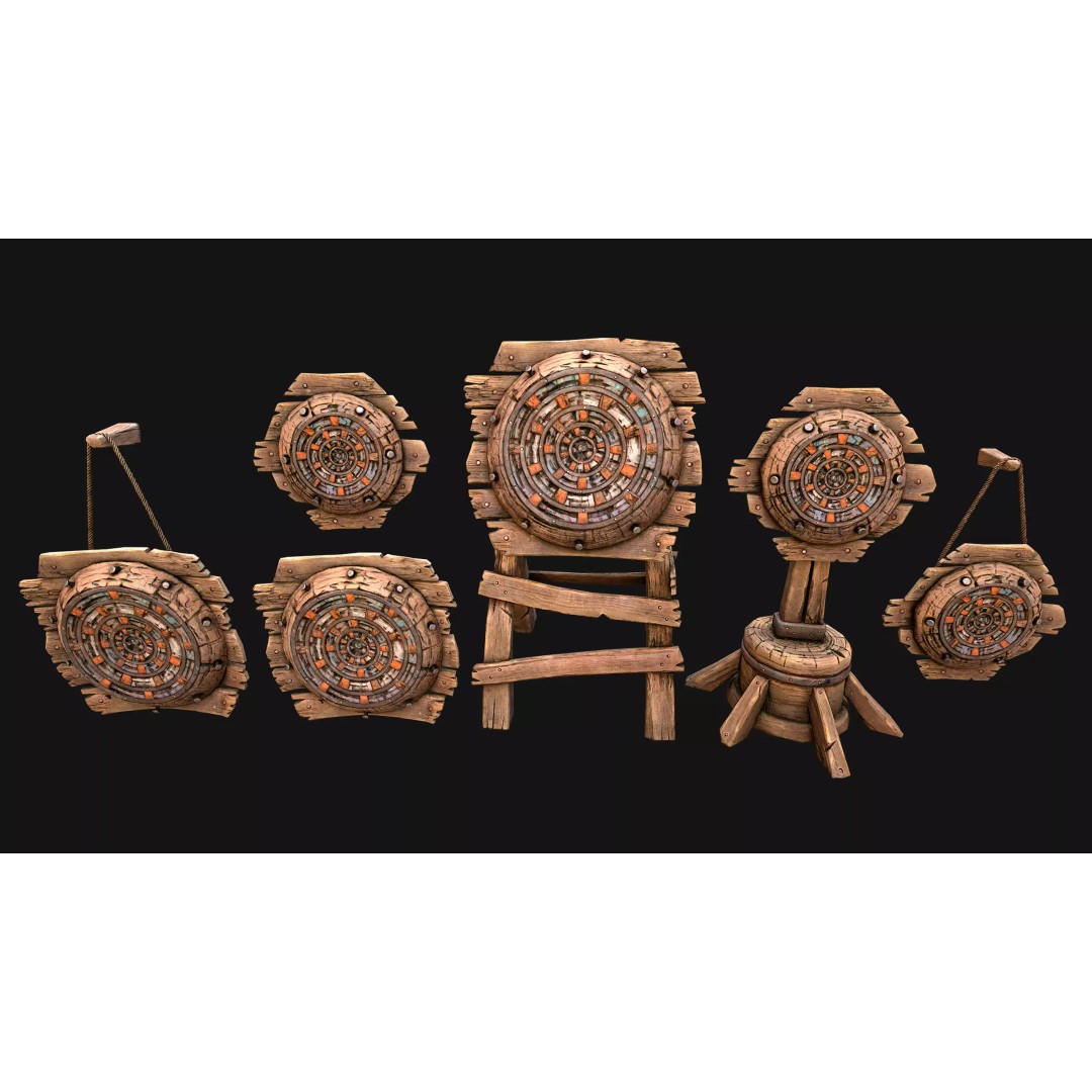 Medieval Wooden Target 3D Model – Low Poly Game-Ready Furniture Set, FBX - View 51