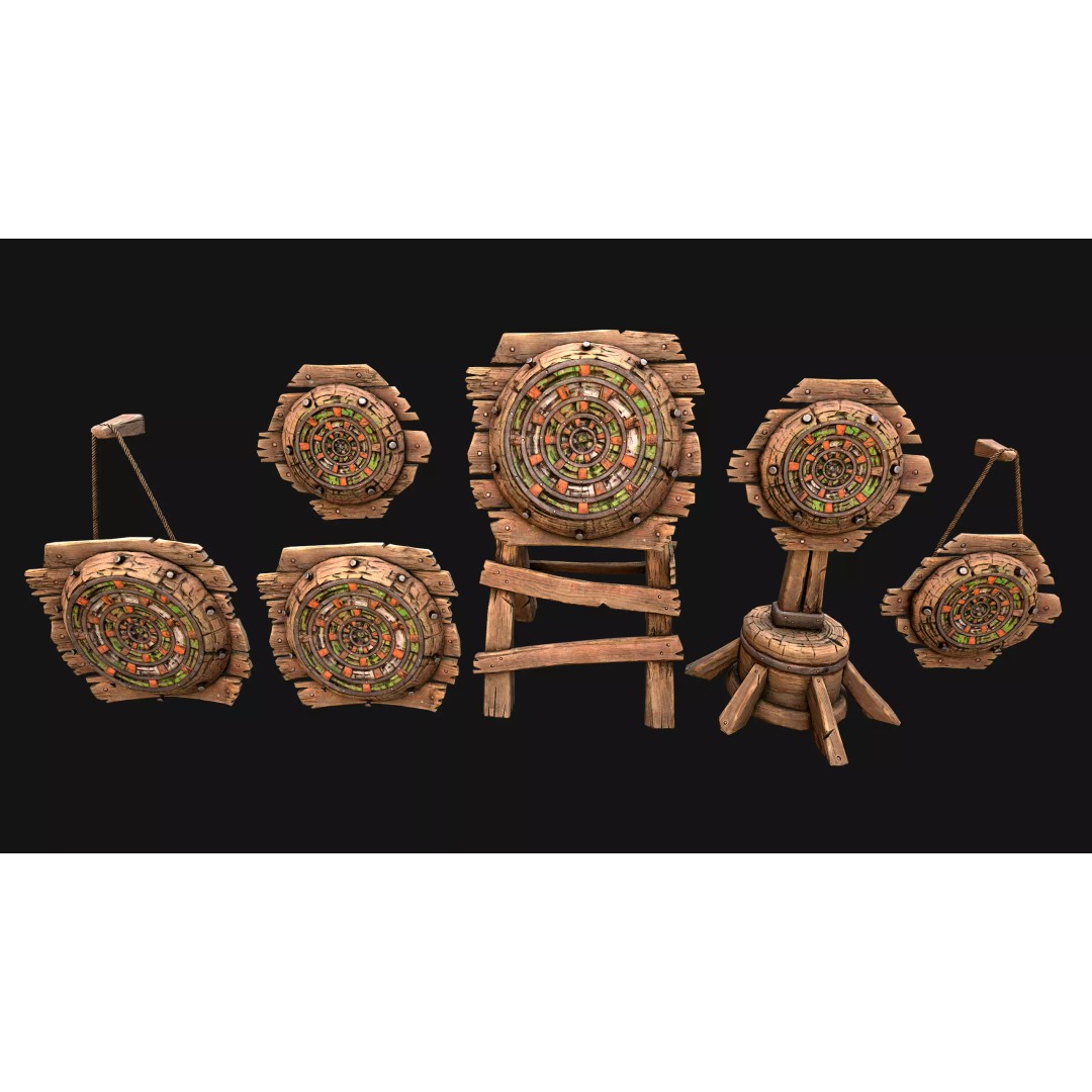 Medieval Wooden Target 3D Model – Low Poly Game-Ready Furniture Set, FBX - View 52
