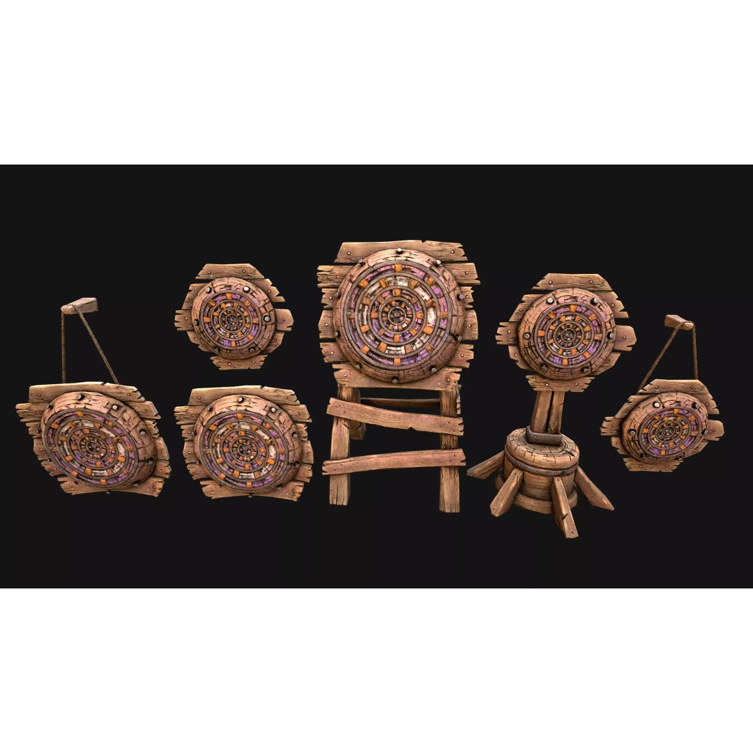Medieval Wooden Target 3D Model – Low Poly Game-Ready Furniture Set, FBX - View 53