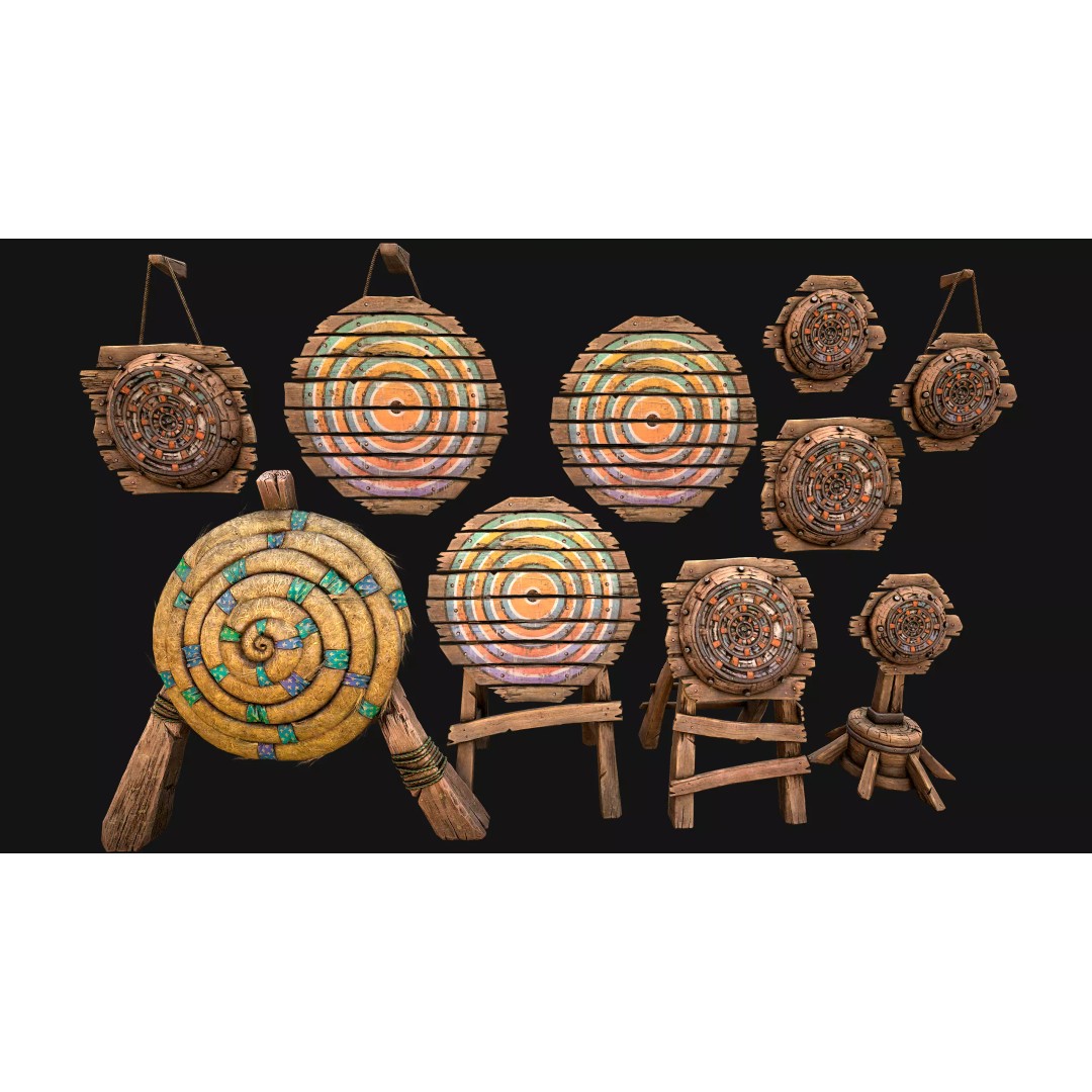 Medieval Wooden Target 3D Model – Low Poly Game-Ready Furniture Set, FBX - View 9