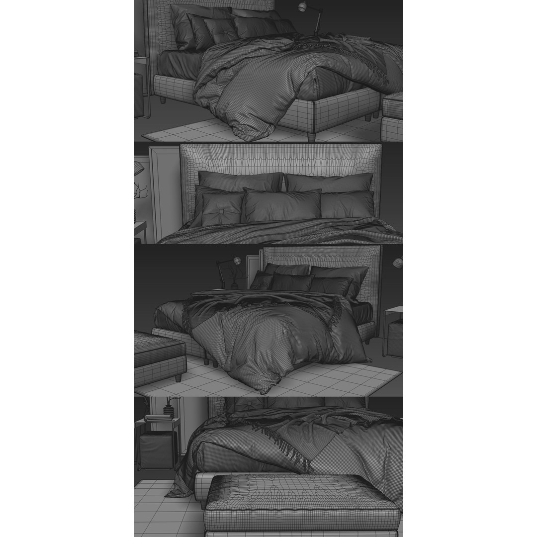Dunvik Bed 3D Model – Scandinavian Double Bed with Bedding - View 4