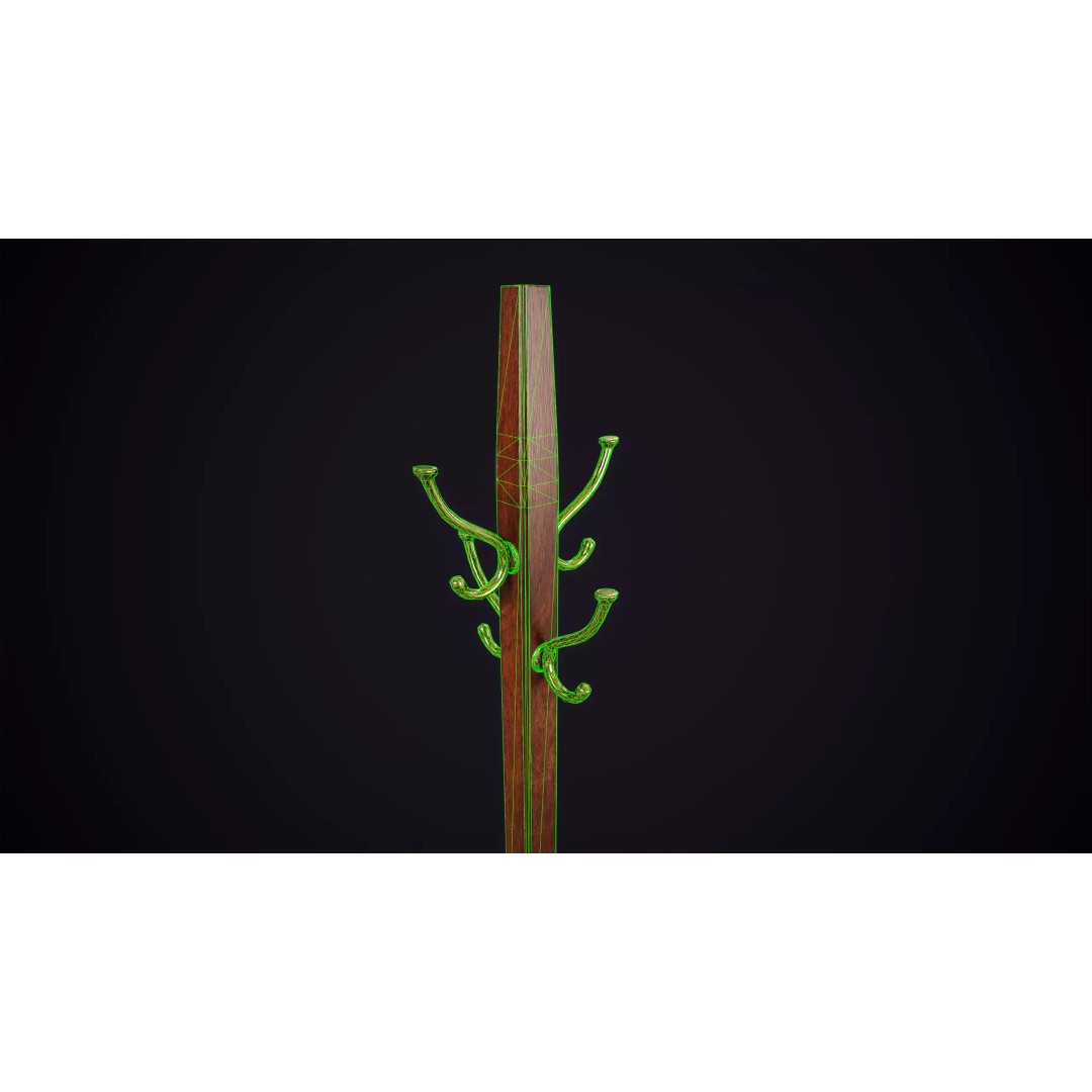Vintage Standing Coat Rack 3D Model – Low Poly Game Asset, PBR Textures