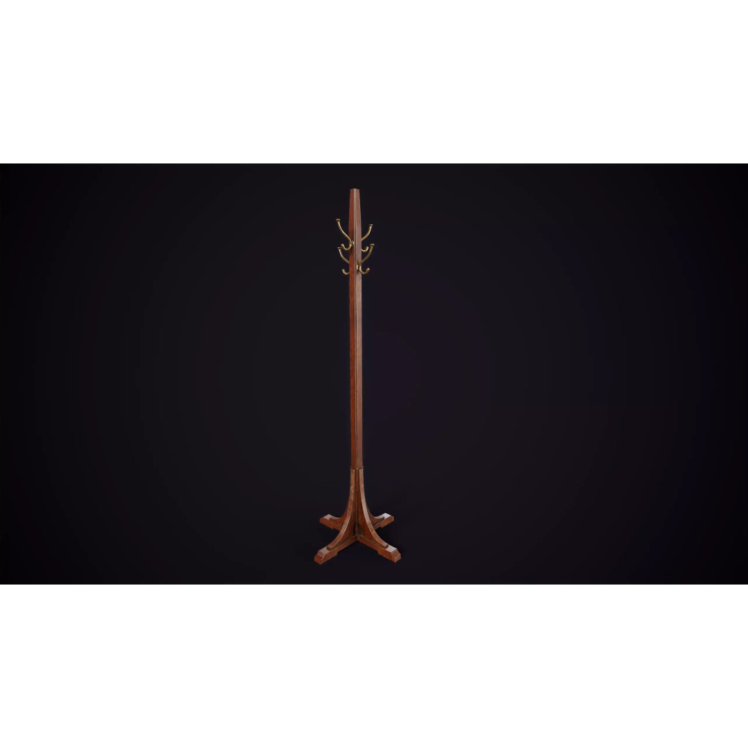Vintage Standing Coat Rack 3D Model – Low Poly Game Asset, PBR Textures - View 2