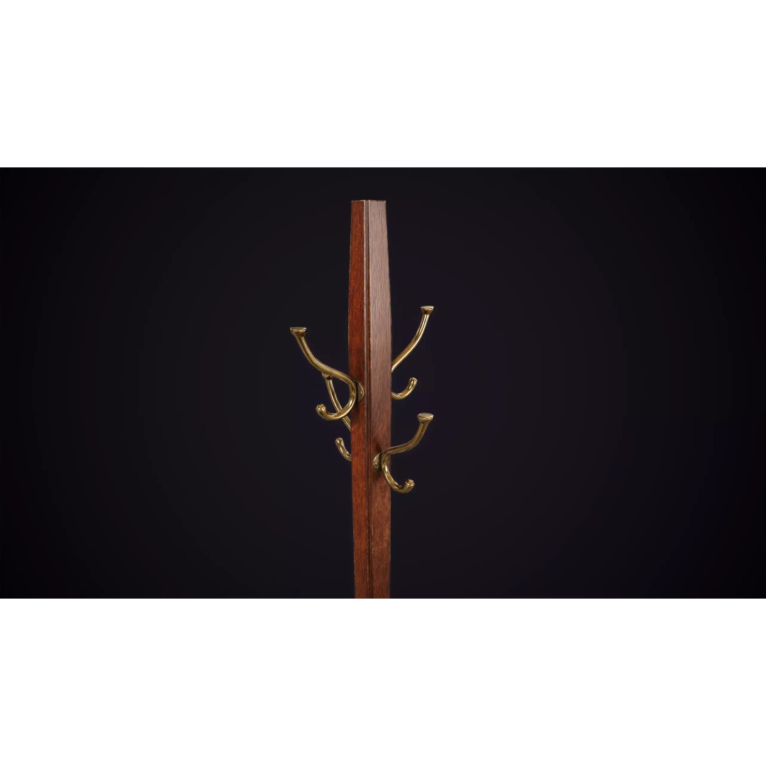 Vintage Standing Coat Rack 3D Model – Low Poly Game Asset, PBR Textures - View 3