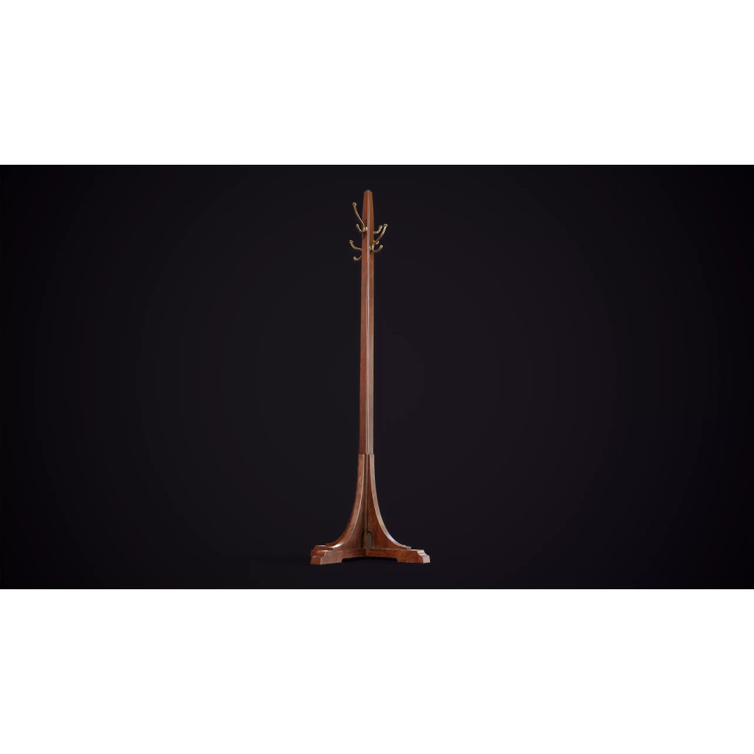 Vintage Standing Coat Rack 3D Model – Low Poly Game Asset, PBR Textures - View 5