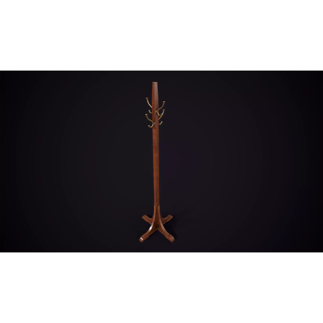 Vintage Standing Coat Rack 3D Model – Low Poly Game Asset, PBR Textures - View 6