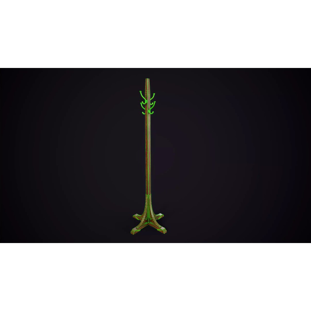 Vintage Standing Coat Rack 3D Model – Low Poly Game Asset, PBR Textures - View 9
