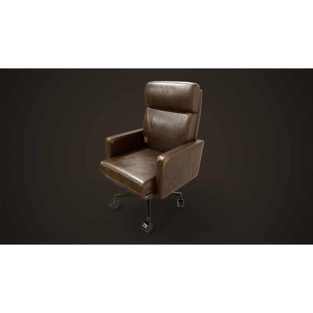 Leather Office Armchair 3D Model – Low Poly PBR Game Asset, FBX, OBJ - View 10