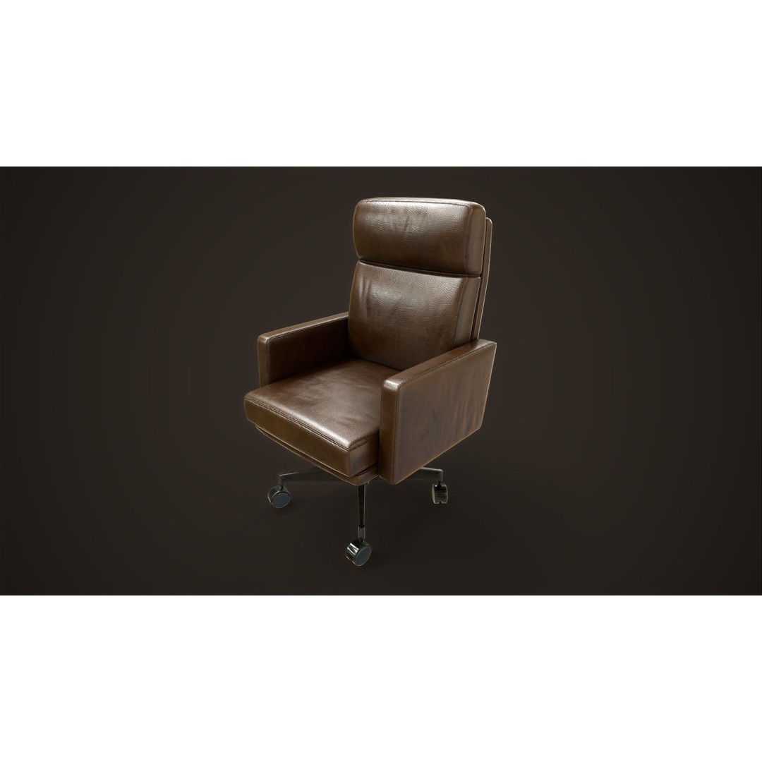 Leather Office Armchair 3D Model – Low Poly PBR Game Asset, FBX, OBJ - View 11