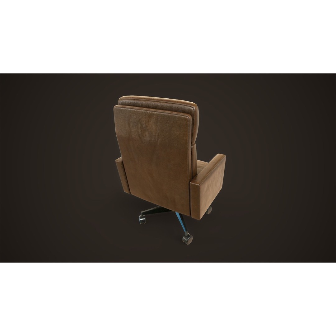 Leather Office Armchair 3D Model – Low Poly PBR Game Asset, FBX, OBJ - View 14